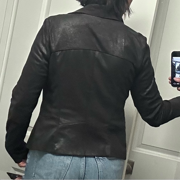 Black Tape Asymmetrical Faux Leather Jacket - Picture 5 of 6